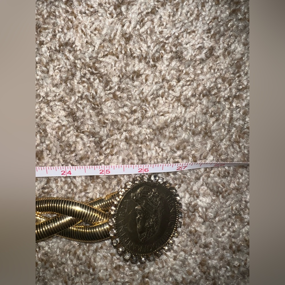Braided gold Metal snake Chain Belt Gold Coin Medallion with Crystal Rhinestones - Picture 6 of 8